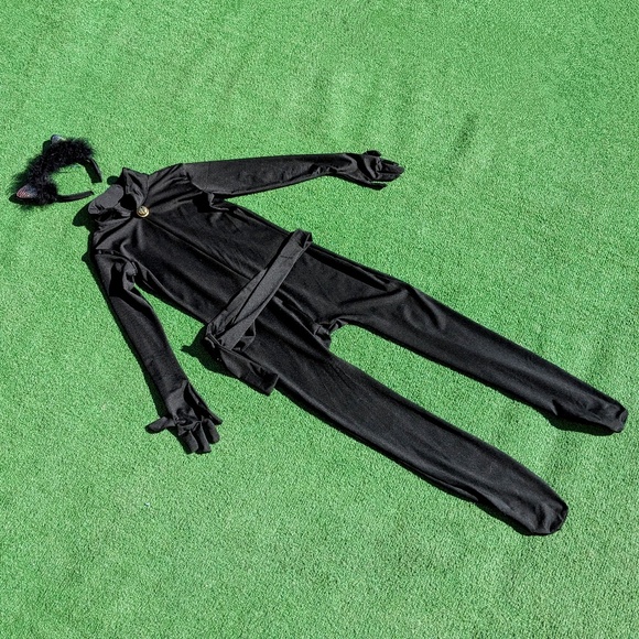 Black Cat Body Jumpsuit+Sparkling Ears Headress Cosplay/Costume Girls Sz 5/6 EUC - Picture 1 of 6
